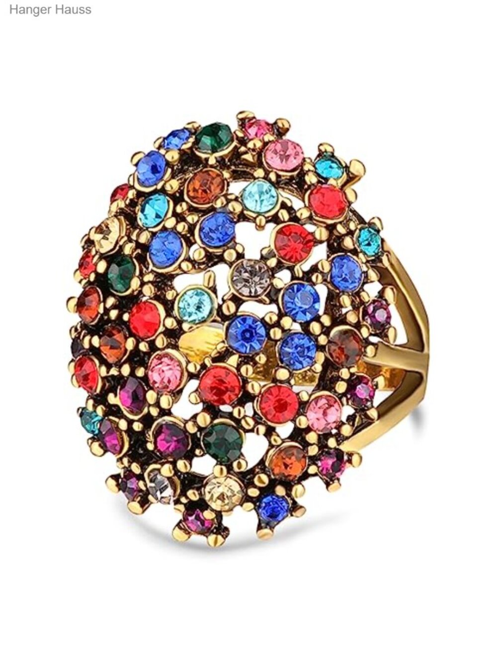 14K Yellow Gold Plated Cocktail Ring with Cubic Zirconias Dome Statement